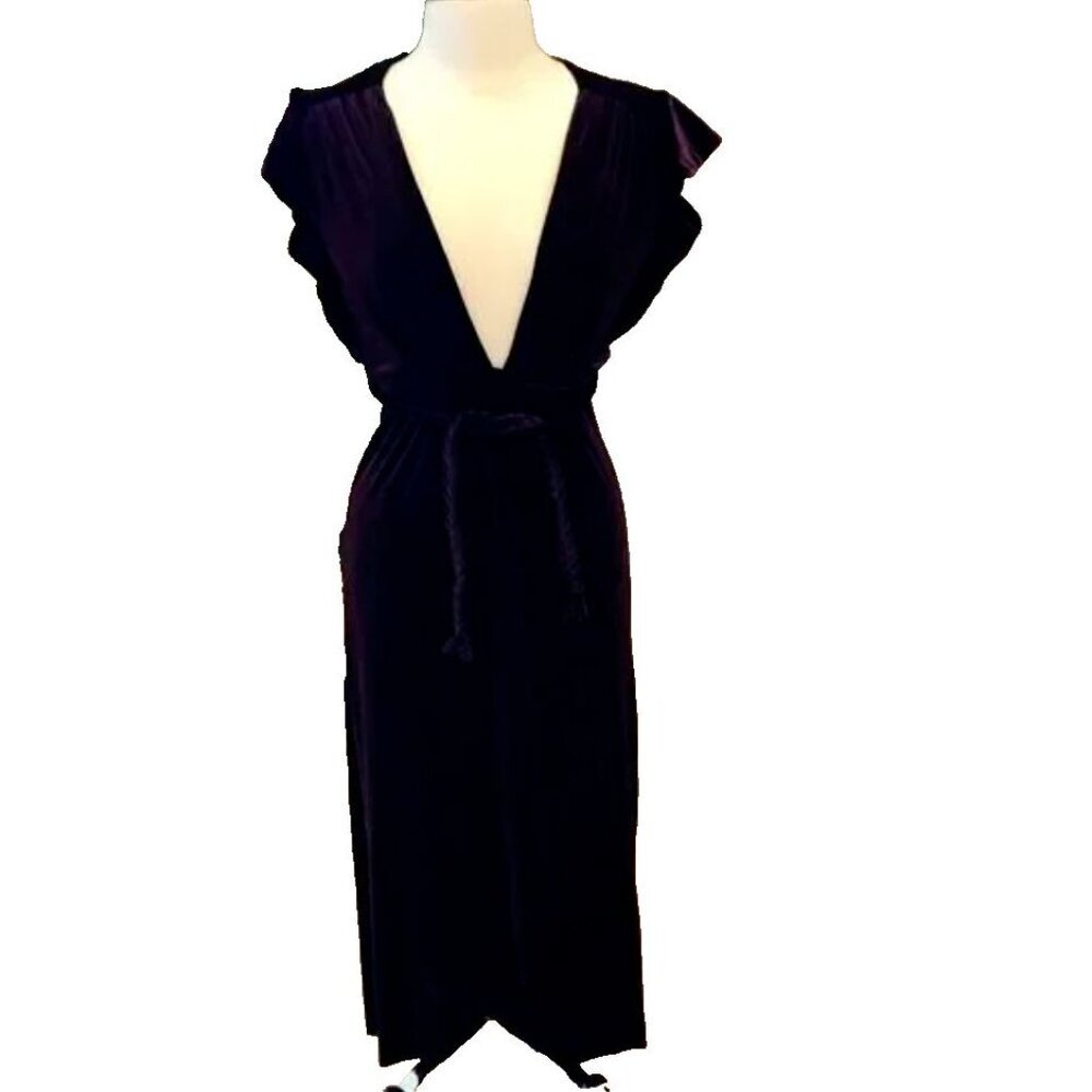 Misa Los Angeles Caroline Burgundy/Wine Velvet Wrap V neck Dress Size S